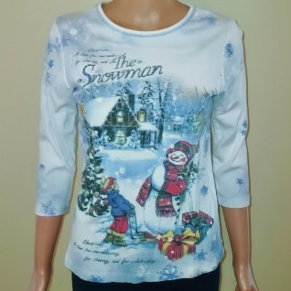 STUDIO GEM CHRISTMAS "THE SNOWMAN" 3/4 SLEEVE TEE SIZE SMALL - Picture 2 of 7